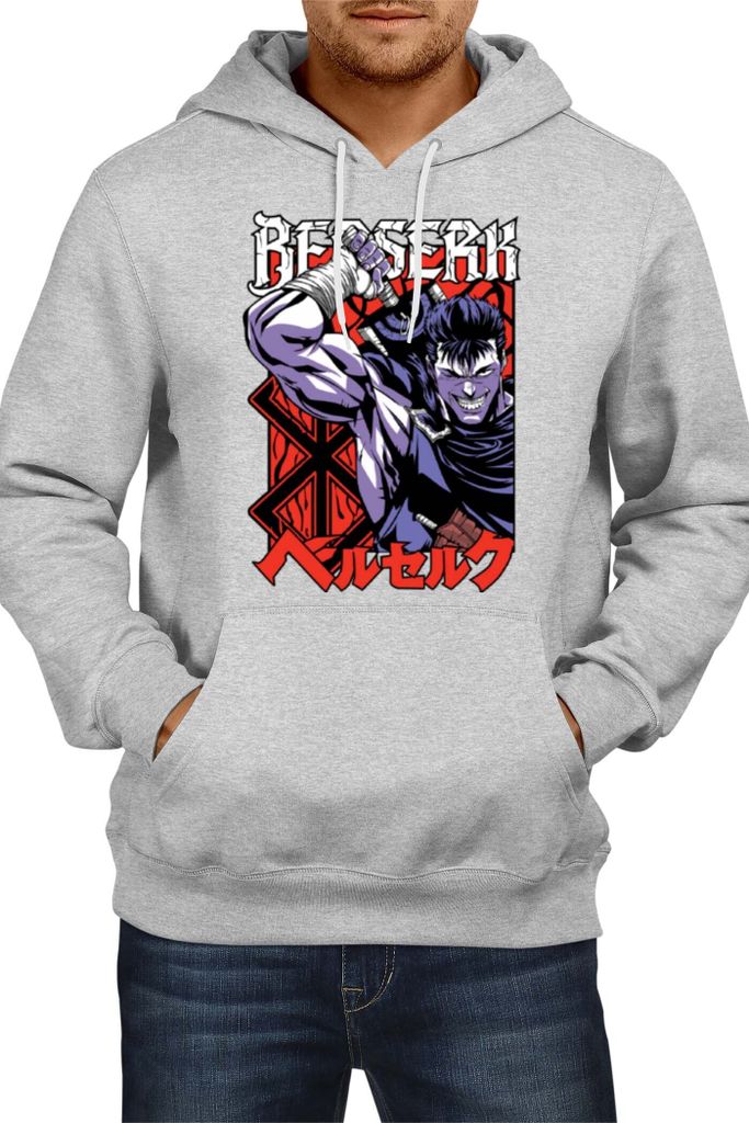 Herren Kapuzenpullover Anime Manga Berserk Guts Berserker, Man S / Grau