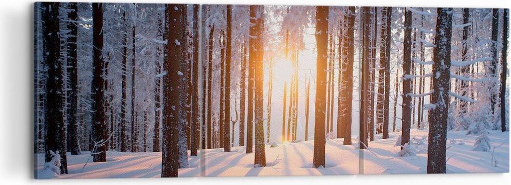 Bild auf Leinwand - Leinwandbild - Wald Winter Schnee - 120x40cm - Wand Bild - Wanddeko - Leinwanddruck - Bilder - Kunstdruck - Wanddekoration - Le...