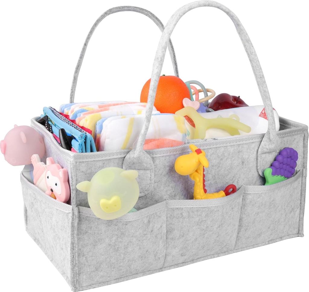 Philorn Wickeltisch Organizer, 38cm Länge Baby Windel Caddy, Baby Organizer Korb mit Herausnehmbaren Fächern, Multifunktionale Wickelorganizer, T...