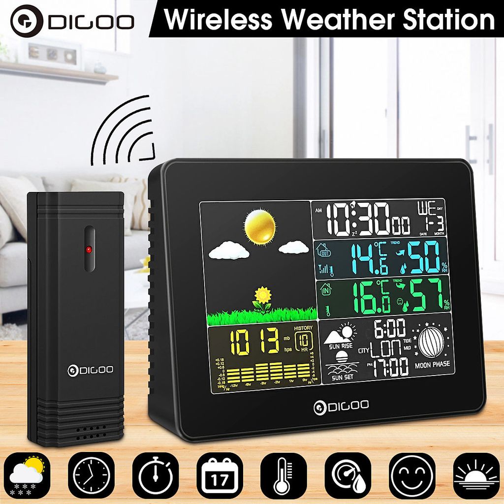 LCD Funkuhr Wetterstation Wettervorhersage Thermometer Barometer mit AuГџensensor 