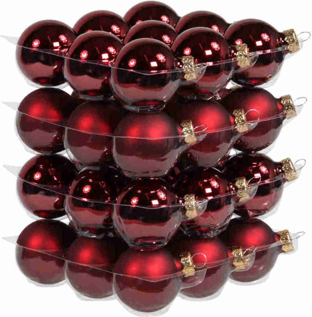 36 Christbaumkugeln Glas 4cm Weihnachtskugel Kugel 40mm Baumschmuck Weihnachten, Farbe:dunkelrot glanz/matt