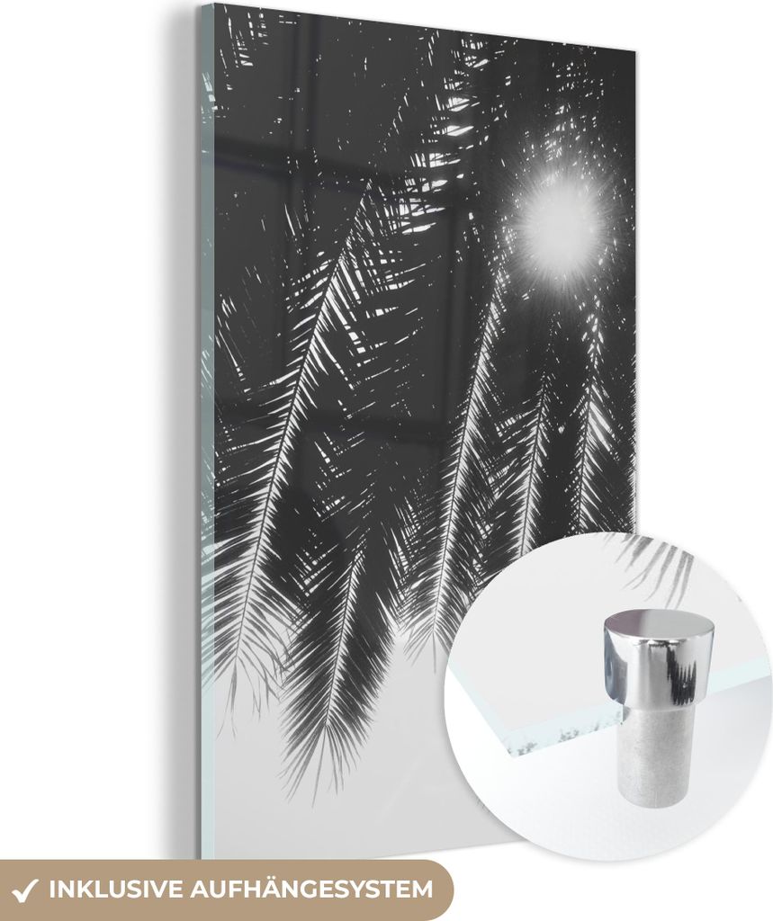 MuchoWow Glasbilder - Bilder auf Wandbild - Foto auf Glas Palmenblätter - Tropisch - Sonne - Palme 40x60 cm Wanddekoration aus Glas - Acrylglasbil...