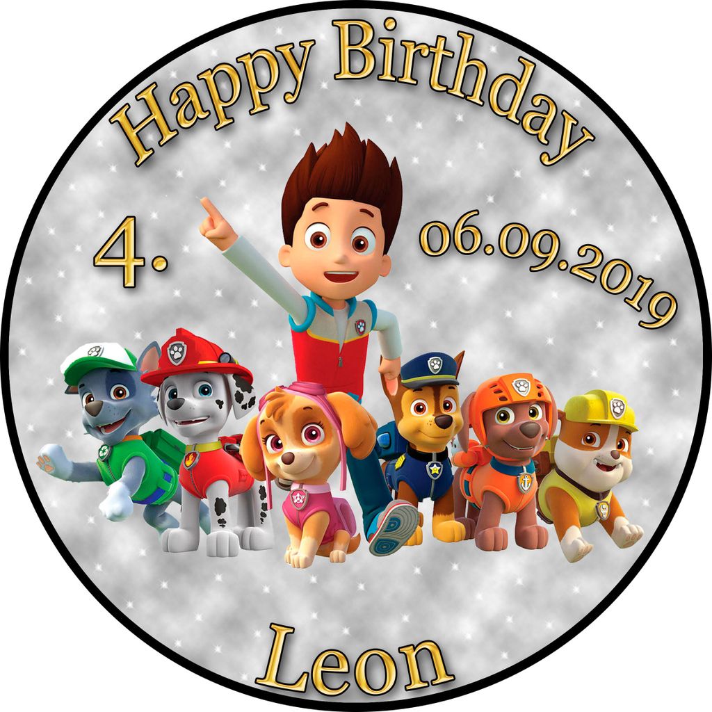 Tortenaufleger Fototorte Tortenbild Kindergeburtstag Paw Patrol PP02 (Zuckerpapier) Rund 14 cm Ø ohne Banner & Foto Grau