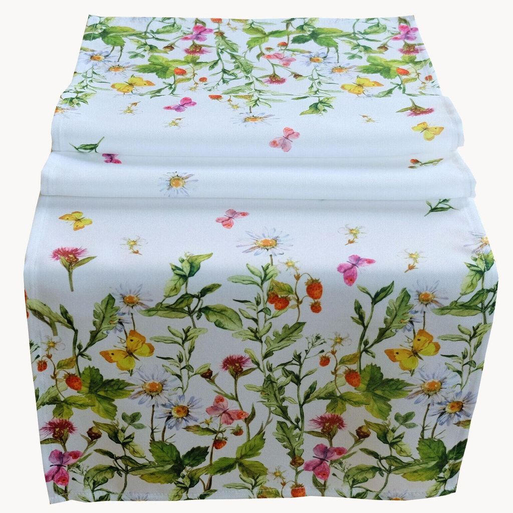 Tischwäsche mit Motiv Blumen und Schmetterlinge 40 x 140 cm Produktbild 
