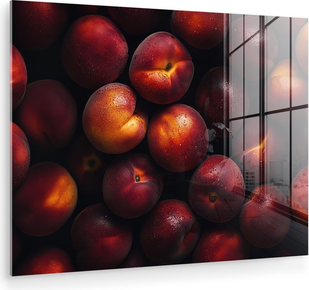 MuchoWow Glasbilder - Bilder auf Wandbild - Foto auf Glas Obst - Nahaufnahme - Nektarinen 80x60 cm Wanddekoration aus Glas - Acrylglasbild - Acrylb...