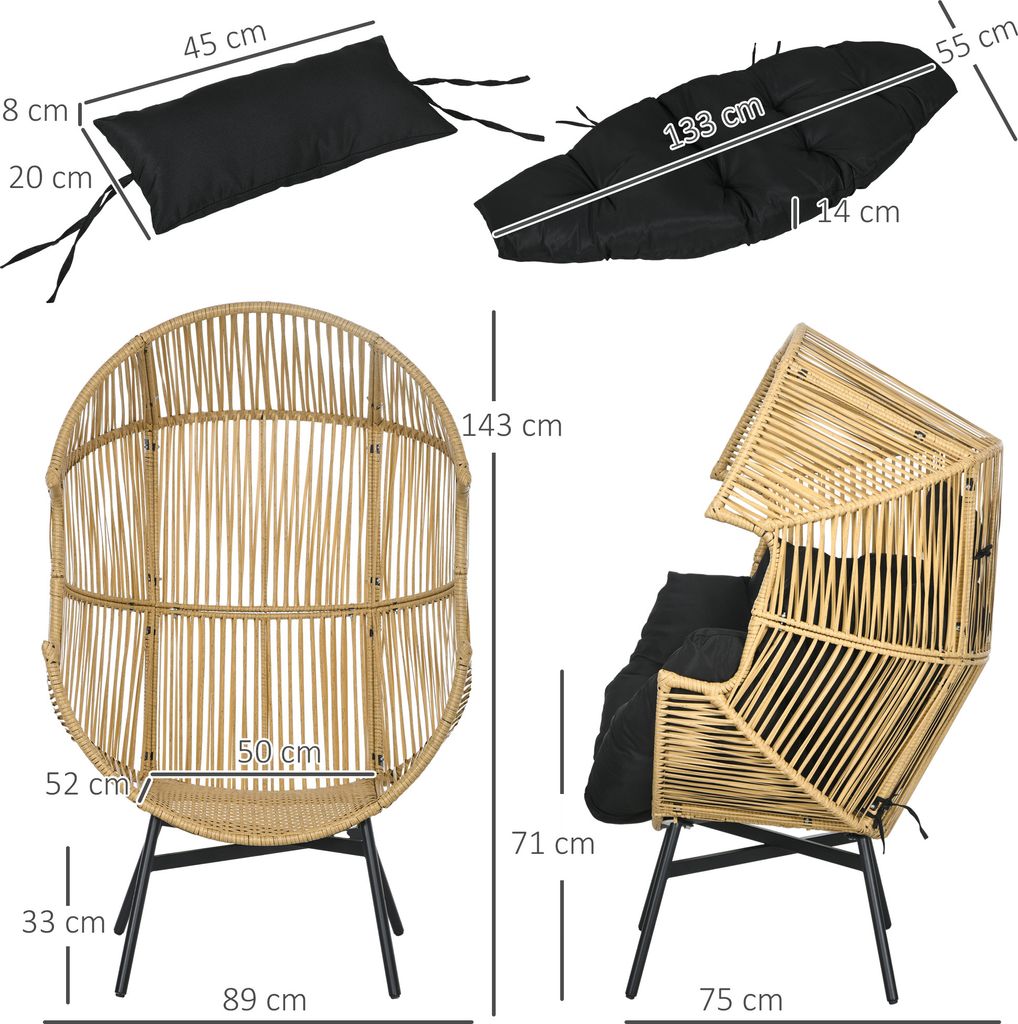 Outsunny rattanowy fotel ogrodowy z wikliny, wiklinowy Zdjęcie produktu 3