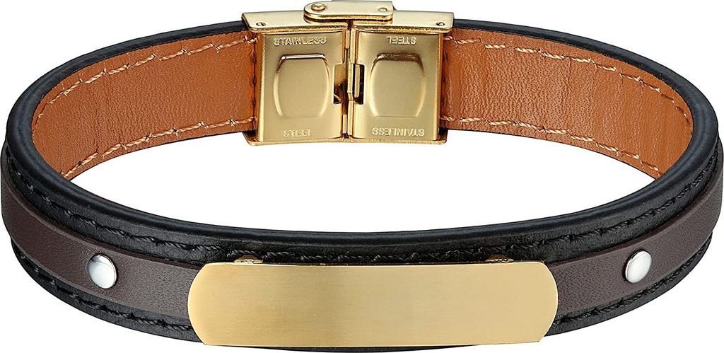 Karisma Männer Braunes und Schwarzes Lederarmband Edelstahl Produktbild 