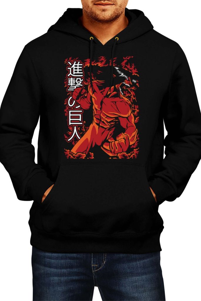 Herren Kapuzenpullover Anime Manga Attack Anime On Titan 03 Men Eater Beast, Man XL / Schwarz