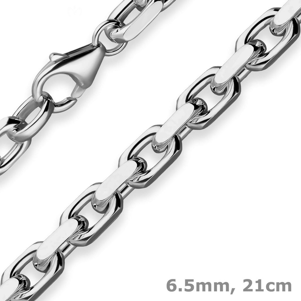 6,5mm Armband Ankerkette diamantiert Armschmuck aus 925 Silber rhodiniert 21cm