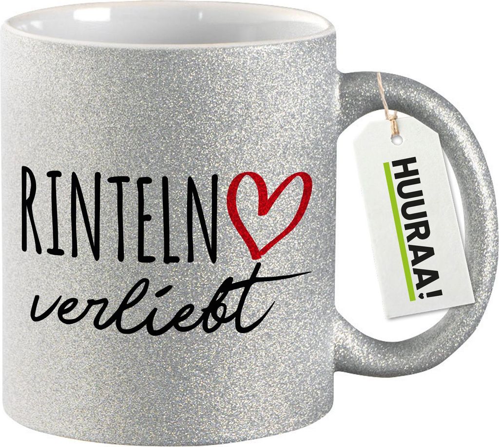 Huuraa Glitzer Tasse Rinteln verliebt Geschenk 330ml Silber Rinteln Präsent