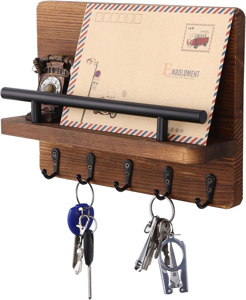 Wandregal mit 5 Haken, Schlüsselbrett & Briefhalter aus Produktbild 