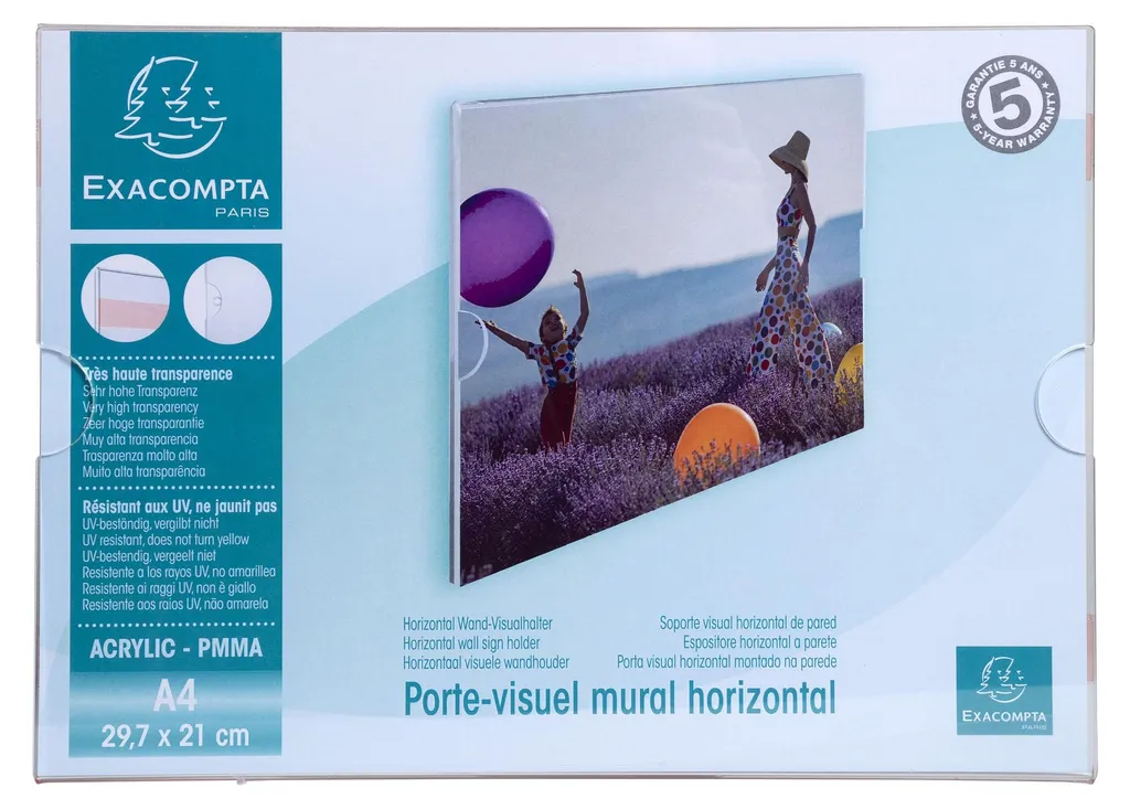 Présentoir Mural A4 Horizontal Transparent pour Affichage Bureaux