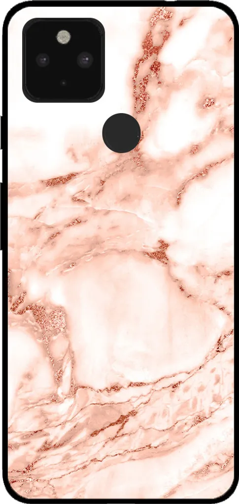 Custodia Marmo Google Pixel 5 - Cover TPU Bianco Oro Rosa Elegante