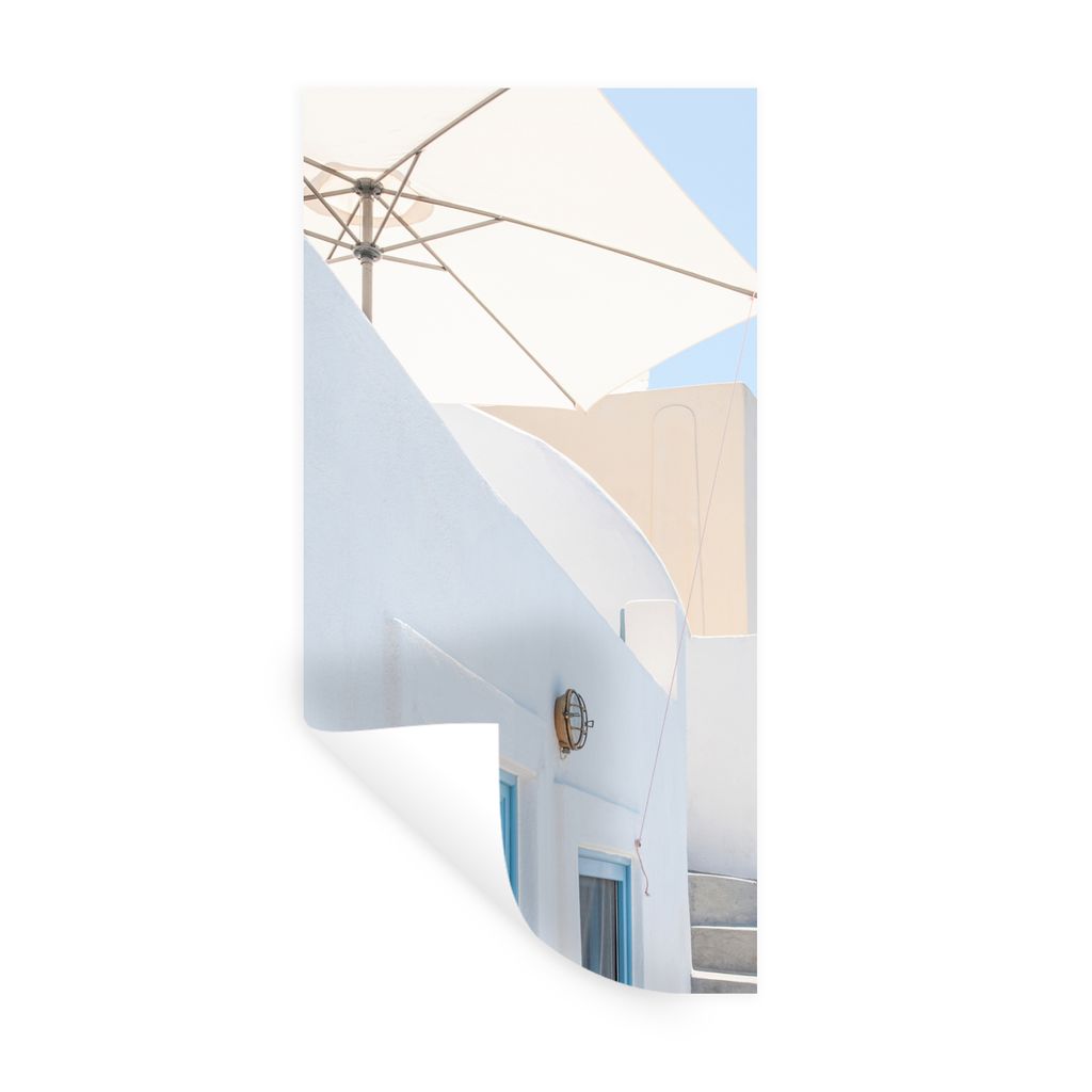 MuchoWow Wandtattoo Wandsticker Wandaufkleber Architektur - Sonnenschirm - Tür - Weiß - Blau 40x80 cm Selbstklebend und Repositionierbar - Repo...