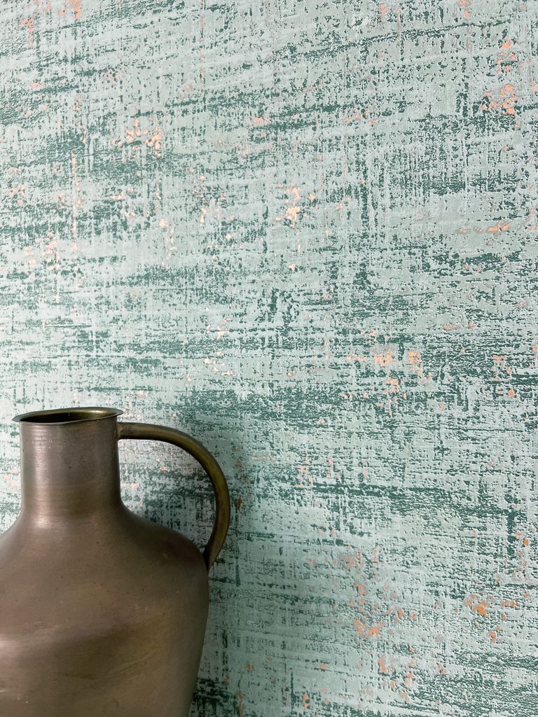 NEWROOM Tapete Grün Vliestapete Used-Look - Mustertapete Modern Blau Rosegold Beton Metallic Loft Tapete Industrial Glanz