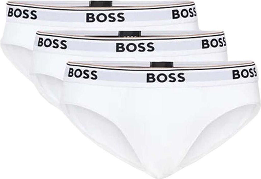 BOSS Herren Slips, 3er Pack - Briefs, Logobund, Baumwolle Stretch Weiß M