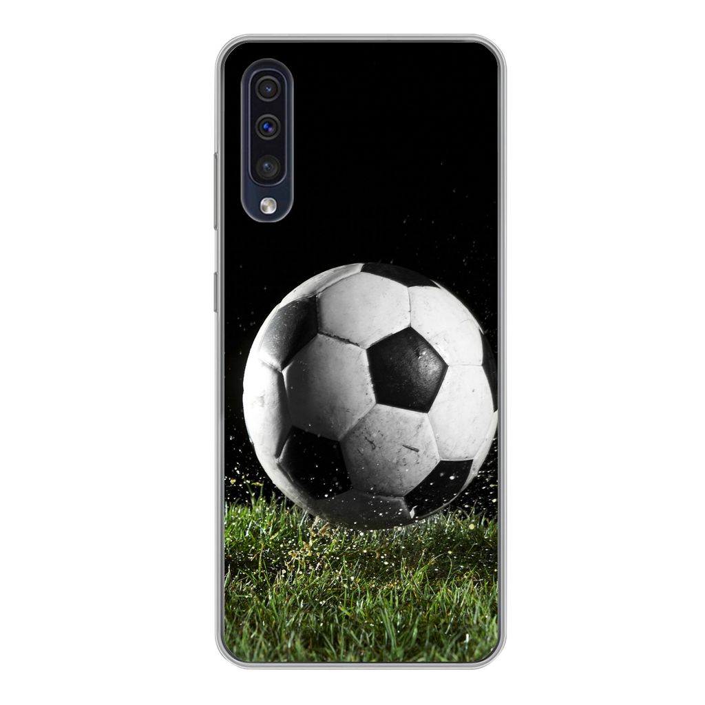 MuchoWow Handyhülle Schutzhülle Hülle für Samsung Galaxy A50 Fußball auf der Wiese Silikon Softcase Handy Hülle - Mobiltelefonhülle