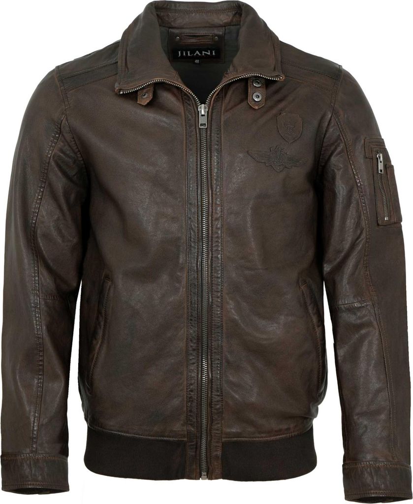 Jilani Collection - Herren Lederjacke Pilotenjacke Lammnappa braun : 48
