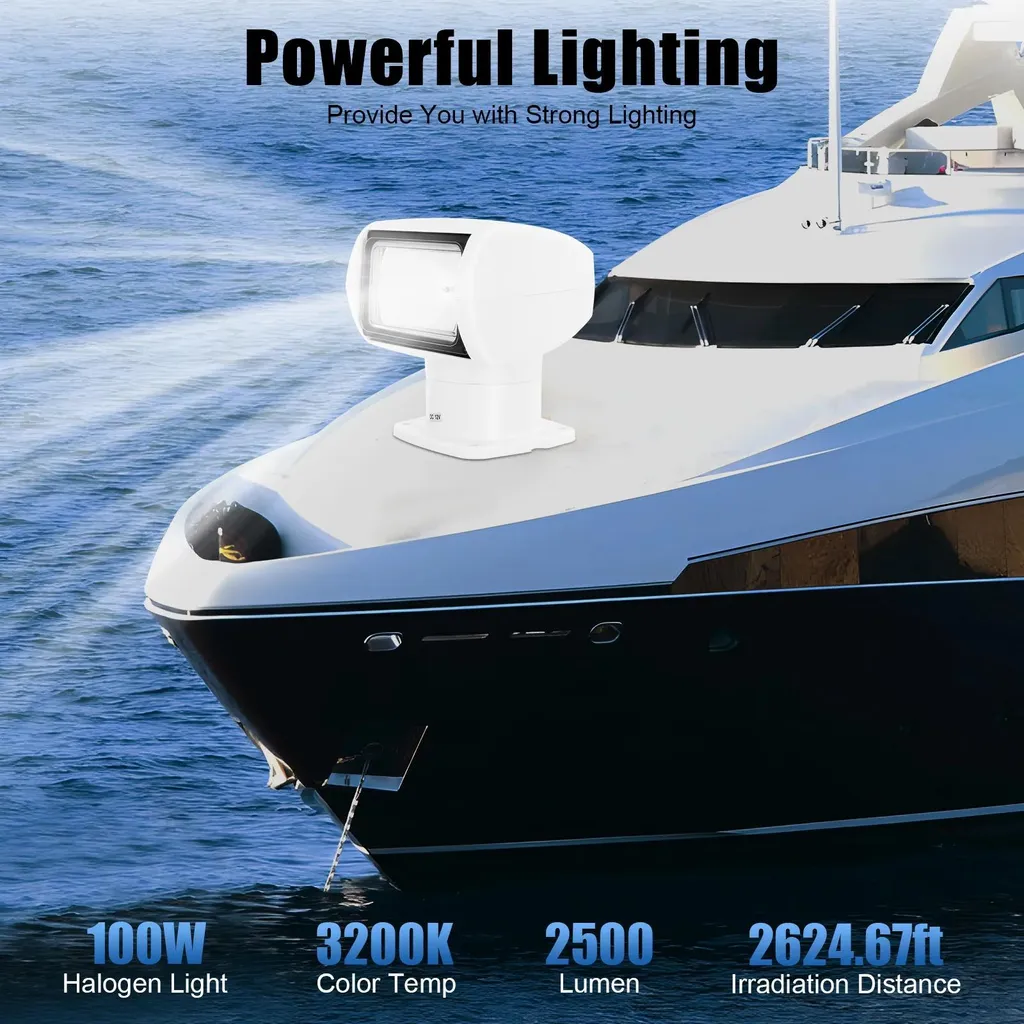Projecteur de bateau télécommandé orientable 12V pour recherche marine - 4