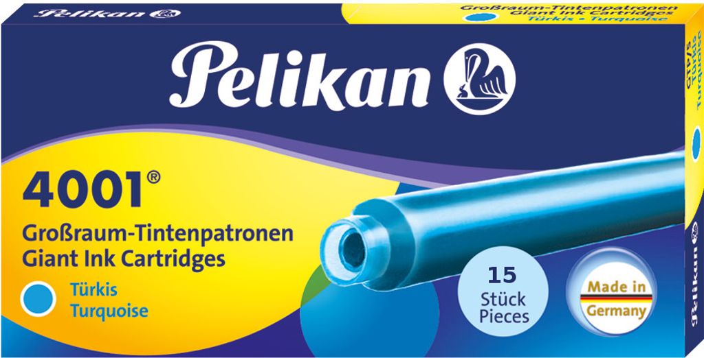 15 Pelikan Großraum Tintenpatronen 4001 / Füllerpatronen / Farbe: türkis