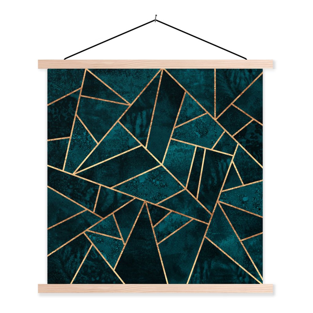 MuchoWow Textilposter Steine - Gold - Luxus - Muster - Abstrakt 40x40 cm mit holzfarbenen Rahmen - Posterleiste