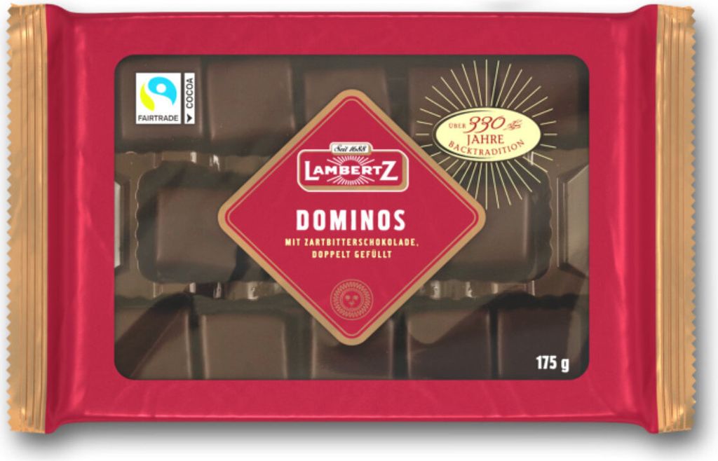 A package of Lambertz Dominos chocolates.