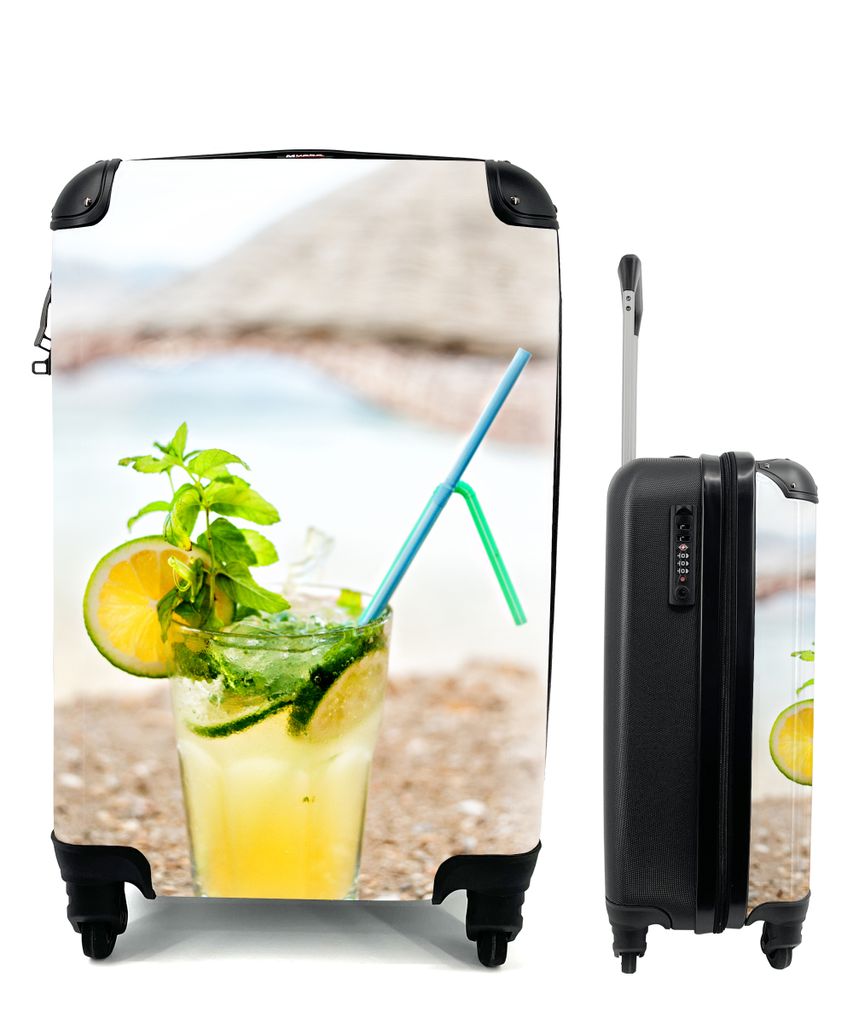 MuchoWow Koffer Handgepäck Trolley Rollkoffer Kleine Reisekoffer mit 4 Rollen - Gelber Mojito-Cocktail am Strand - Cabin Size < 55x40x23 cm & 55...
