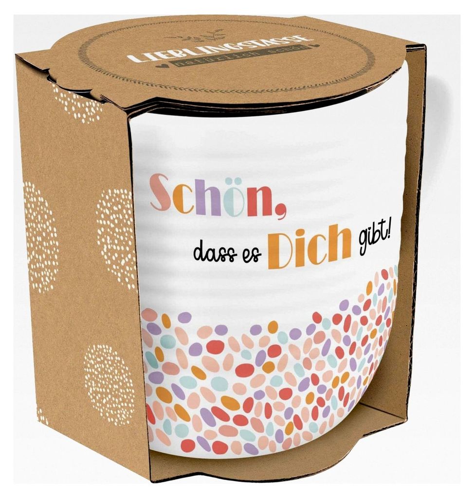 Tasse mit Rillen "Schön" | Steinzeug, 40 cl, mehrfarbig | Geschenk für Freunde