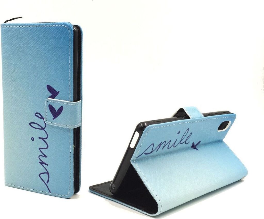 Handyhülle Tasche für Handy Sony Xperia M4 Aqua Schriftzug Smile Blau