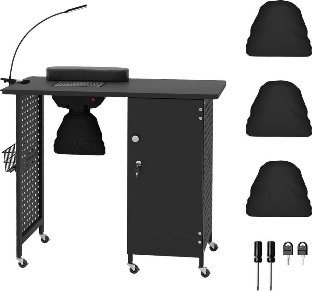 Manikürtisch mit Rollen, abschließbarem Stauraum und Ventilator