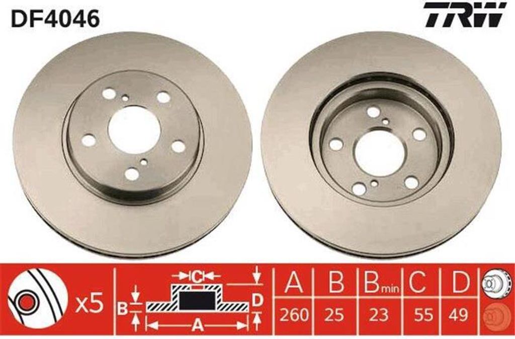 TRW Bremsscheiben (2 Stück) Vorderachse DF4046 Produktbild 