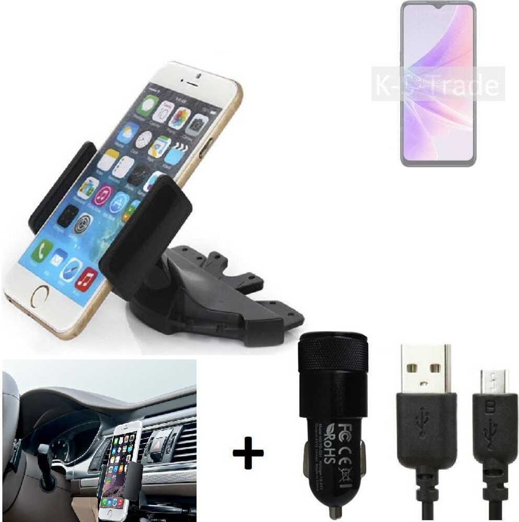 TOP SET K-S-Trade Autohalterung kompatibel mit Oppo K10 5G India CD Schlitz Halterung KFZ-Halter Radio Handy Halterung 360° drehbar DVD-Schacht inkl.