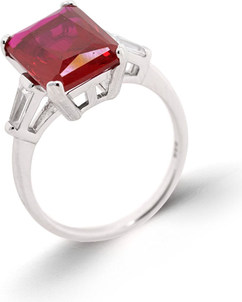 Golders Damenring aus 925 Silber mit roten Zirkonia, Sterlingsilber Ring