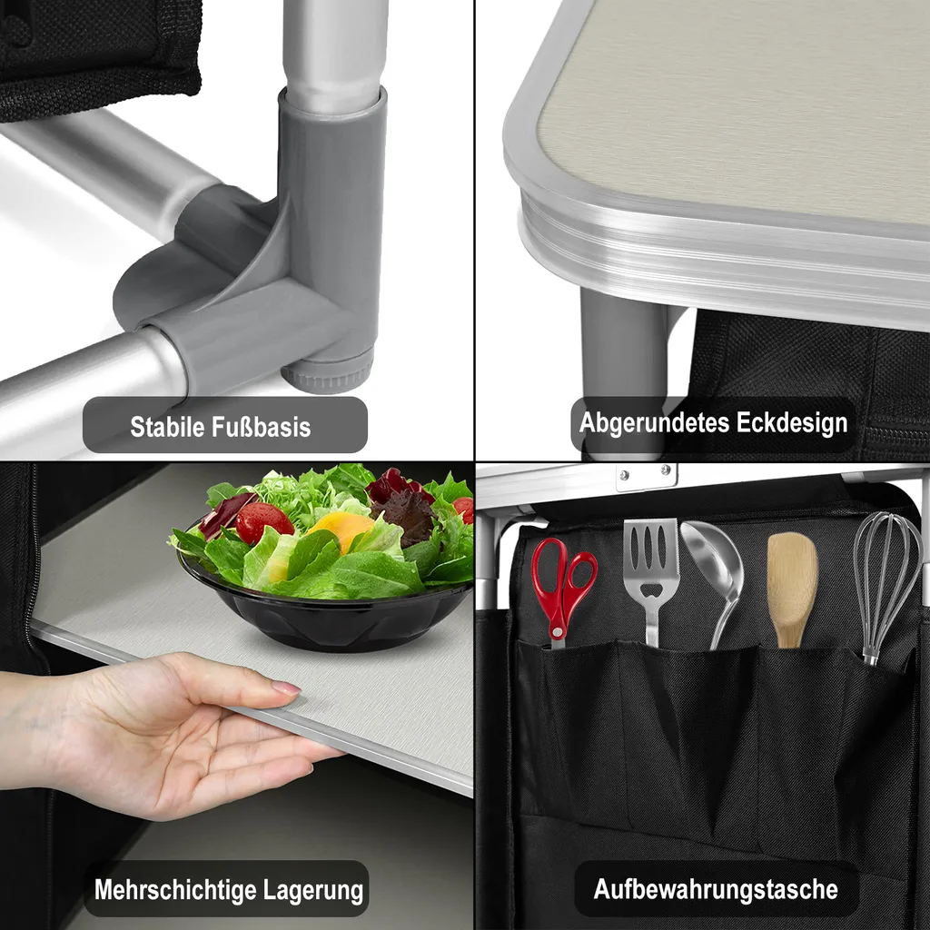 Cuisine Extérieure Pliante 6 Compartiments - Table de Camping avec Rangement - 6