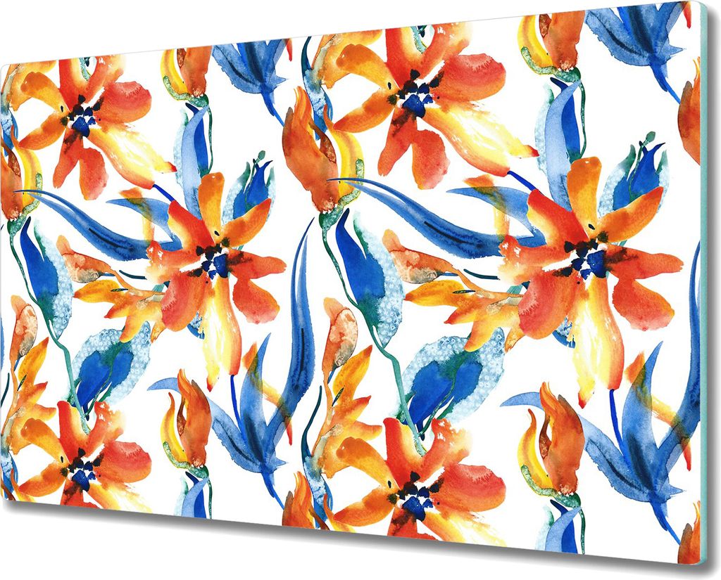 Glas-Herdabdeckplatte Glaskeramikfeldabdeckung Spritzschutz - 80x52 cm - Blumen Farbenfrohe