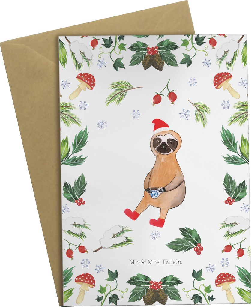 Mr. & Mrs. Panda Glückwunschkarte Faultier Kakao - Weiß - Geschenk, weihnachtskarten, osterkarten, dankeskarten, einladungskarten, hochzeitskarte...