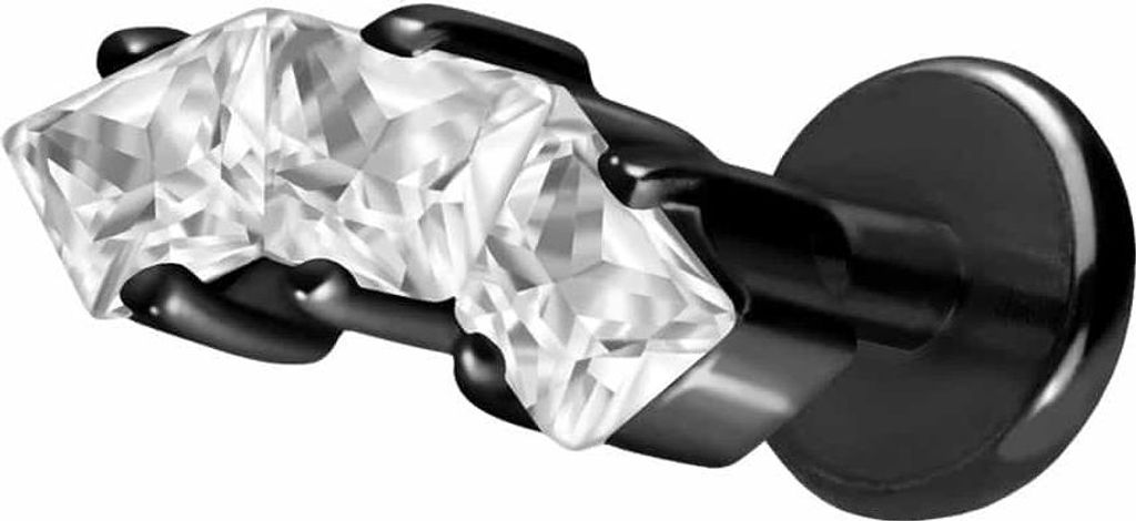 Ohrpiercing, Nasenpiercing Titan Labret mit Push Fit EINGEFASSTE KRISTALLTRAPEZE Schwarz Stablänge: 8mm | Stabstärke: 1mm | Discgröße: 3 x 8 (3...