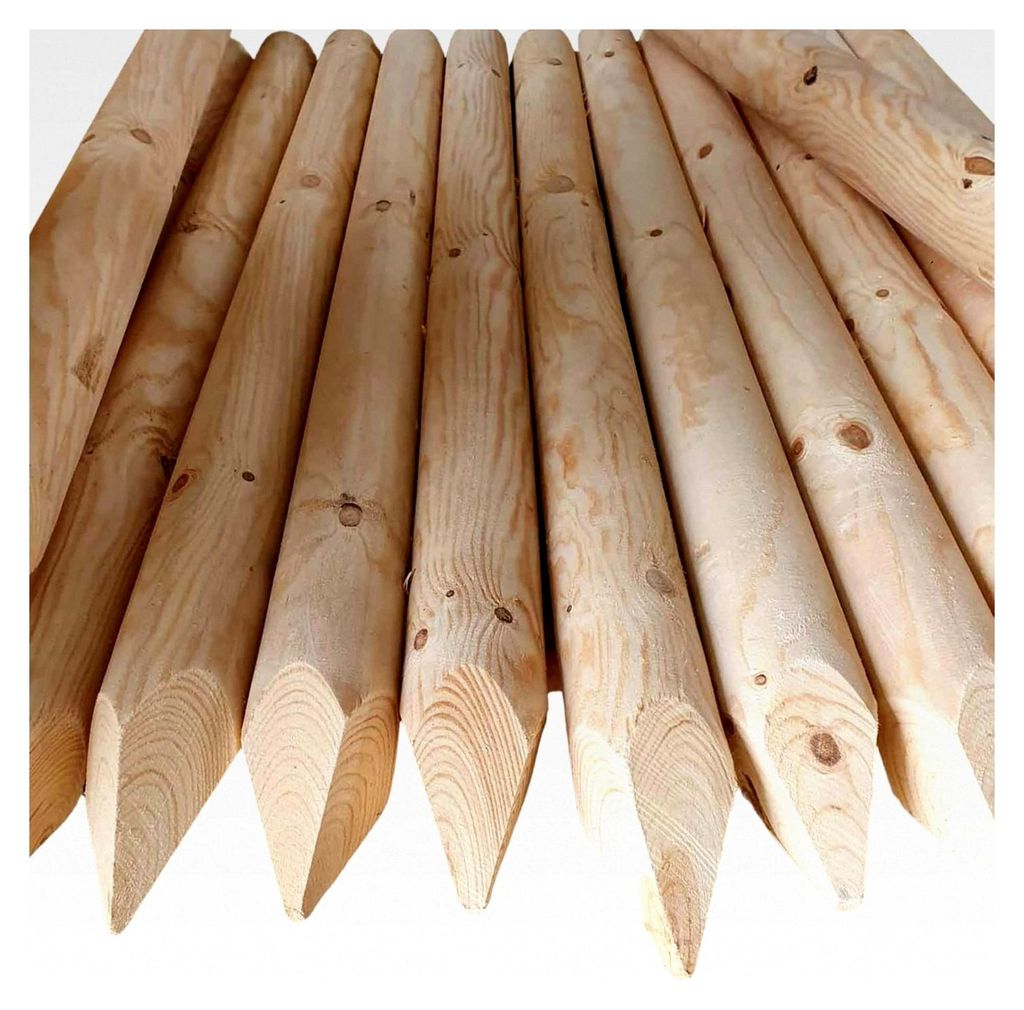 Ø 5 cm 4er-Pack Holzpalisaden, Länge: 200 cm, Gartenpfähle, Witterungsbeständig, Nicht imprägniert