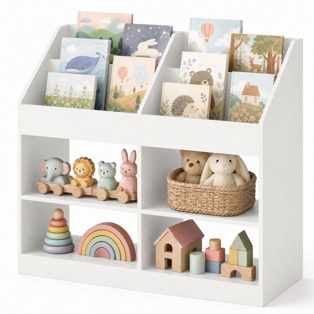 KOMFOTTEU 4-stöckiges Kinderbücherregal, Montessori Produktbild 