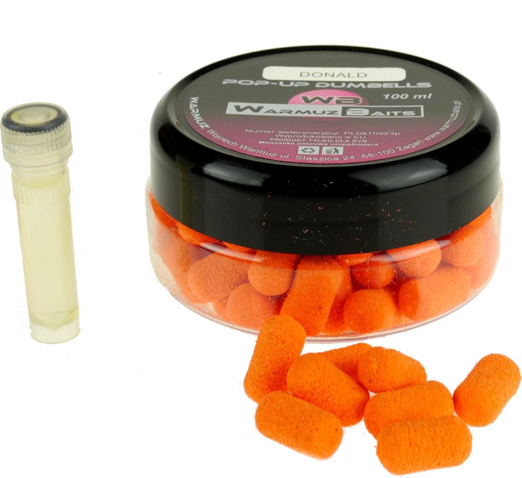 Schwimmende Boilies 10mm Dumbells + Booster Warmuz Baits 100ml DONALD