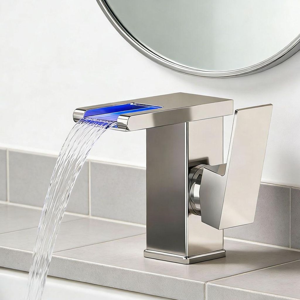 LED Waschtischarmatur Wasserhahn Badarmatur Waschbecken Mischbatterie Küchenarmatur Grau【SLT4587】