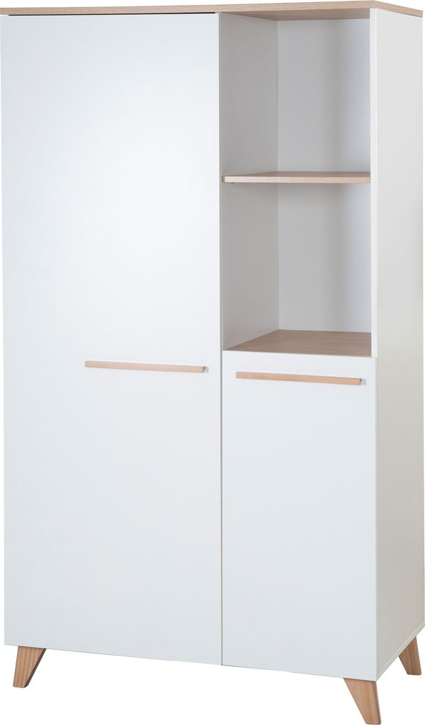 roba Kinderkleiderschrank 2-türig Leon - Griffe & Füße aus massivem Holz - Schrank mit offenen Fächern - Weiß / Nachbildung Othello Eiche, 162...