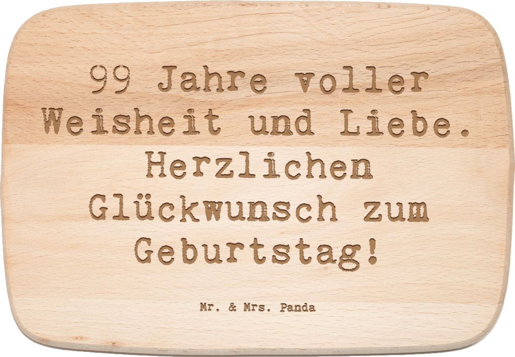 Mr. & Mrs. Panda Holzbrett Spruch 99. Geburtstag - Transparent - Geschenk, Frühstücksbrett, neunundneunzigster, schneidebrettchen, Geburtstagsspr...