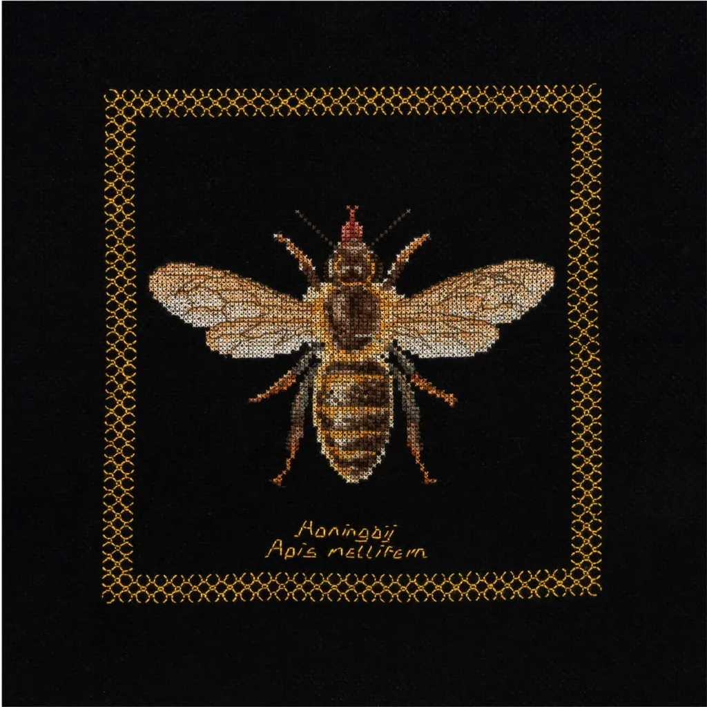 Kit Point de Croix Complet Honey Bee pour une Broderie Fine sur Fond Noir
