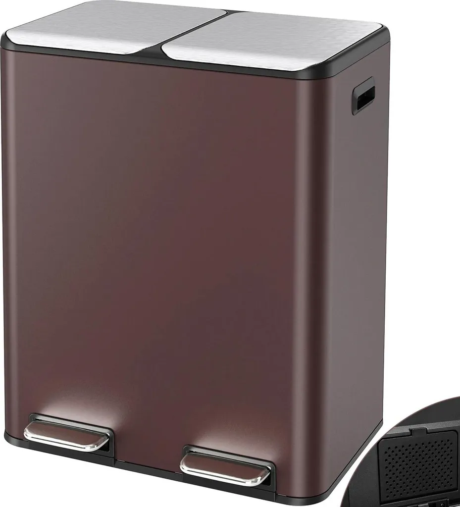 Poubelle double 60 L en inox marron avec filtre anti-odeurs intégré