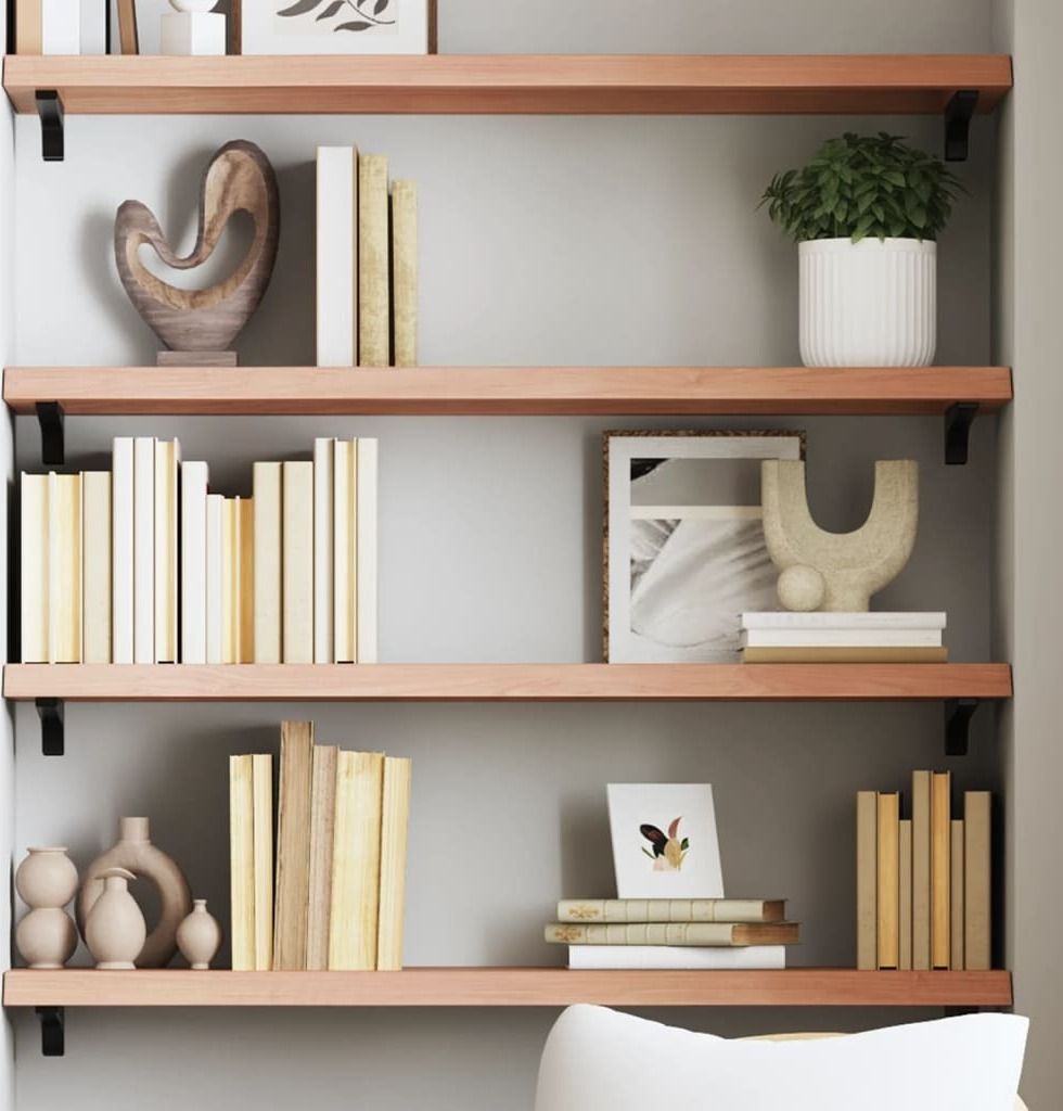 Wandregal Hellbraun 100x30x4 cm Massivholz Eiche Behandelt , Wandregale Design 2024