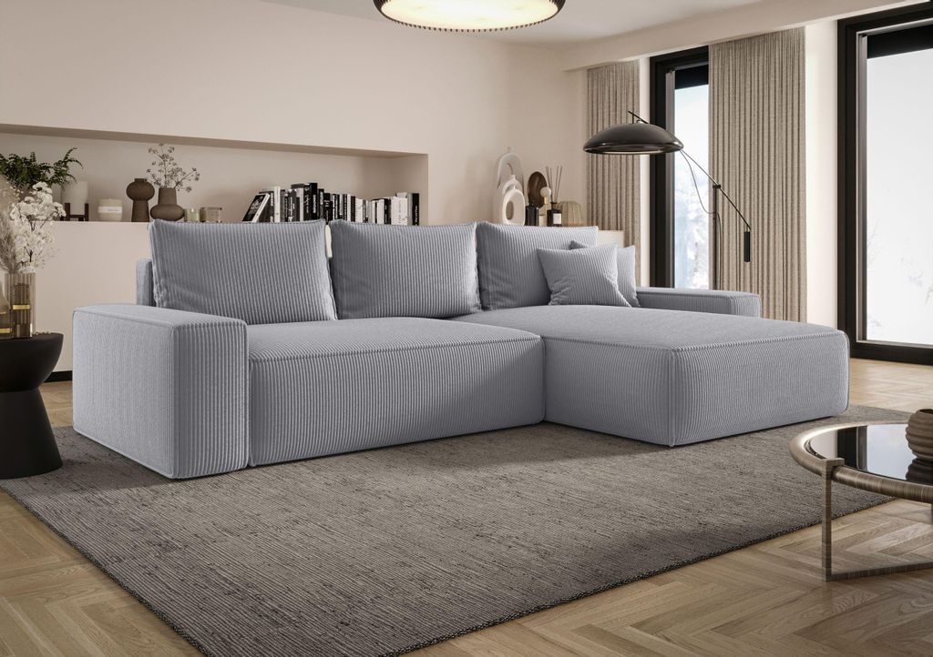 BEDANTE ECKSOFA MONA mit Schlaffunktion POSO 55 Hellgrau Rechts L-Form Sofa mit Stauraum Bettkasten Wohnzimmersofa Couch Sofa Bettsofa Bettkasten B...