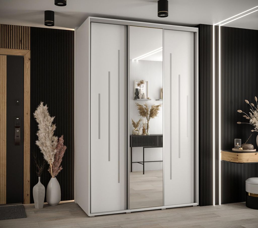 Kleiderschrank YVONA 13 - 160/60 cm, weiß/silber