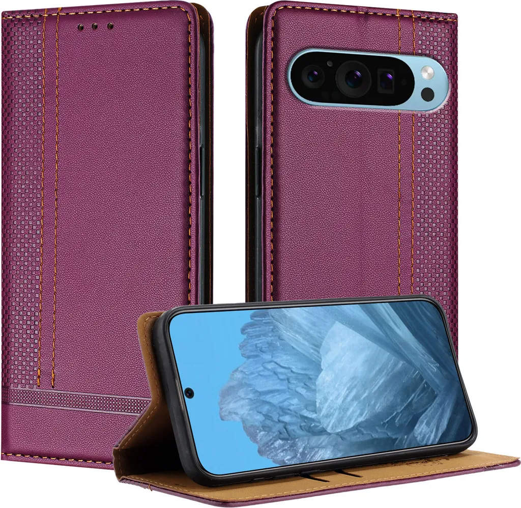 Cover Pelle Viola Pixel 9 Pro XL con Supporto Stand Integrato