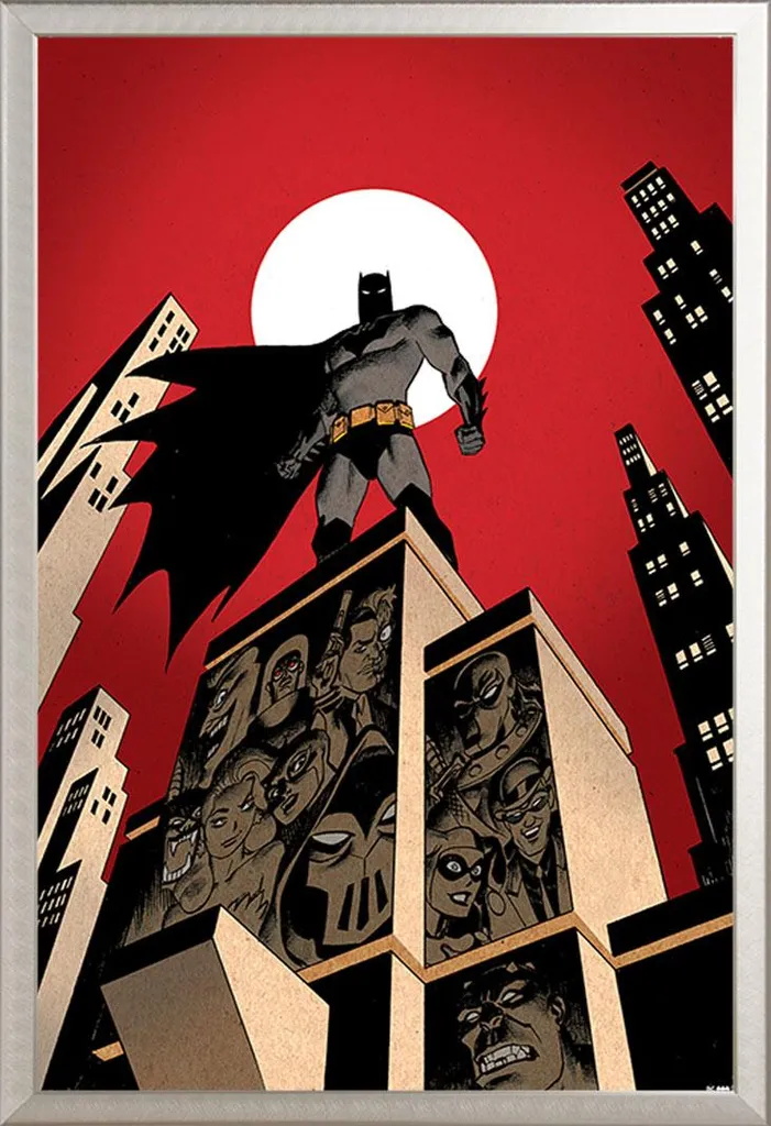 Batman - Poster - Villain Skyline + cornice rimovibile, Shinsuke® Maxi alluminio argento, vetro acrilico